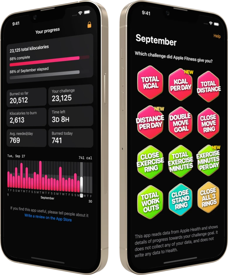 Challenge progress screen and main menu, on iPhone