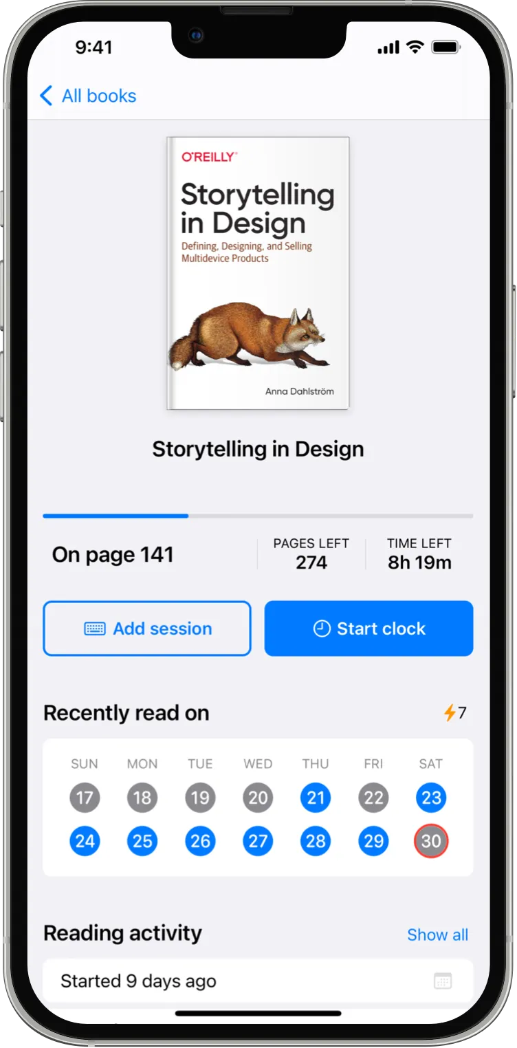 Screenshot of the Book screen on iPhone